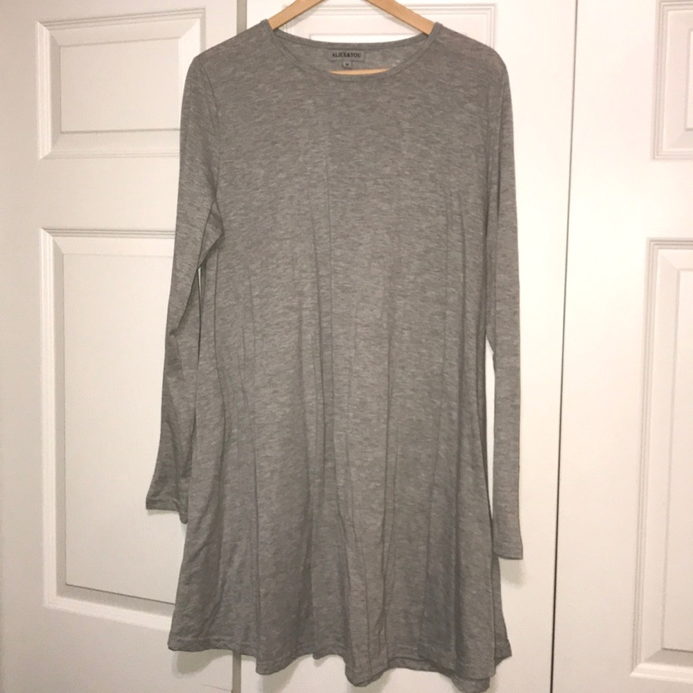 Grey Long Sleeve T Shirt Swing Dress